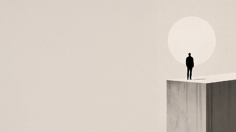 Figure standing on a concrete plinth at sunrise